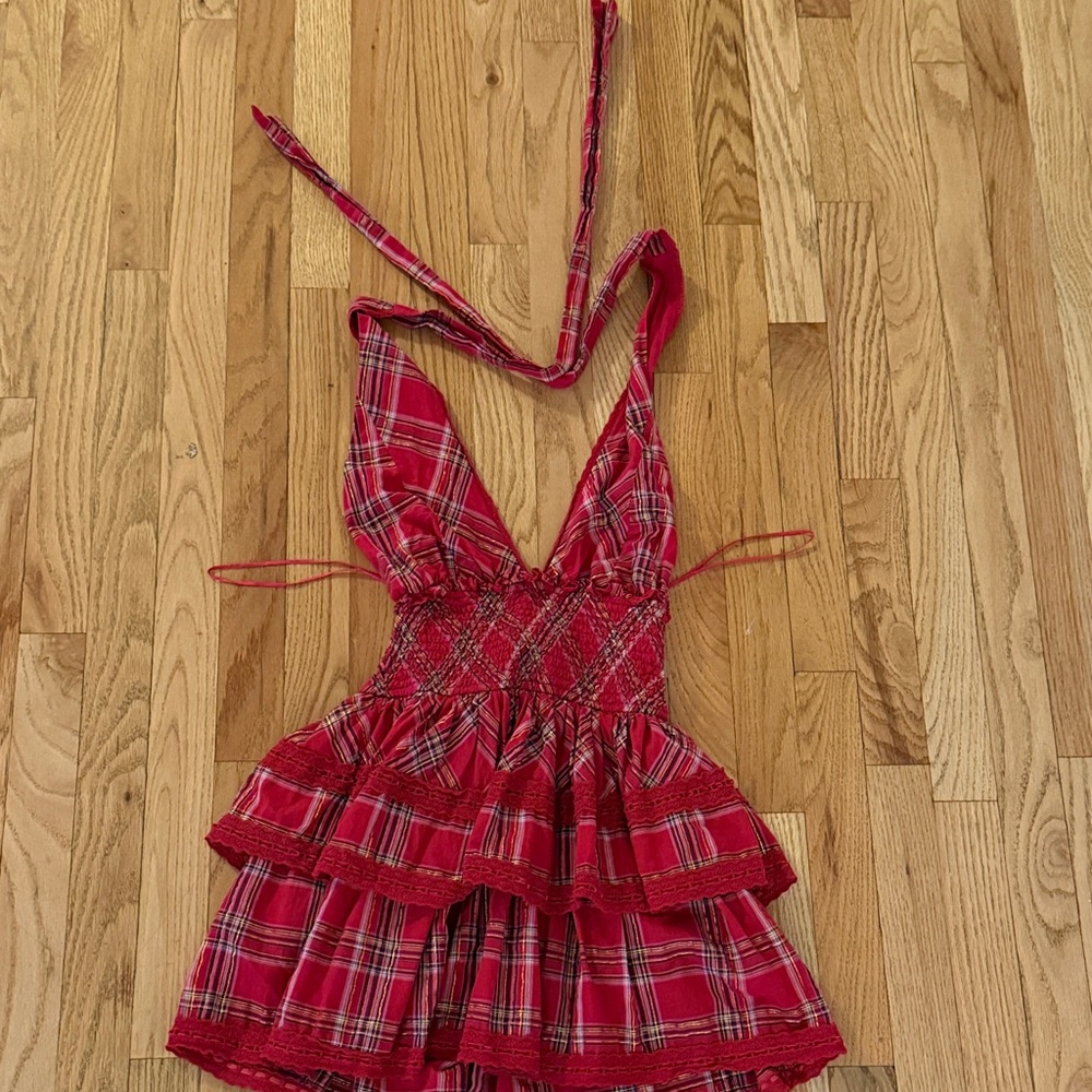 Red LSF Tartan print Halter Dress